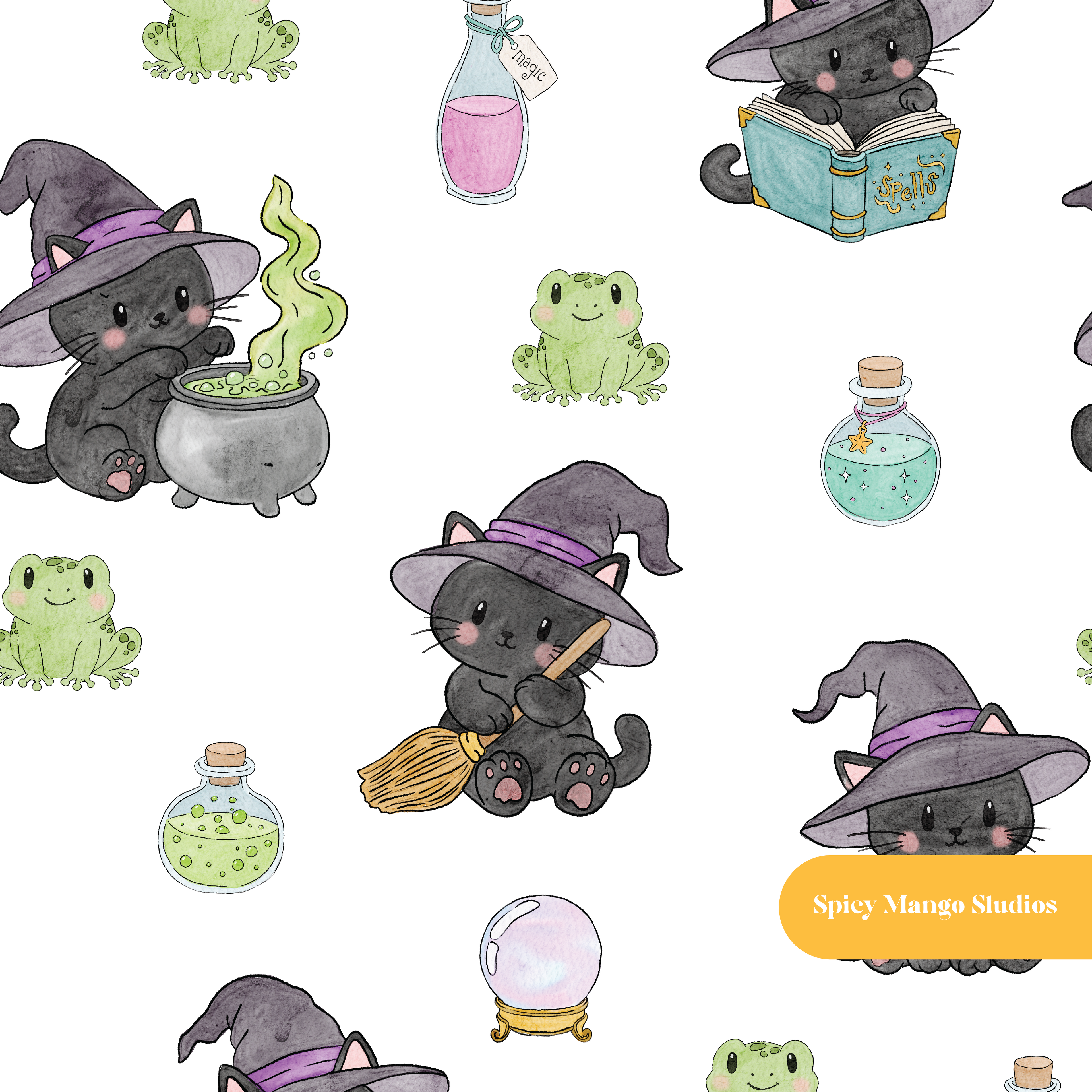 White Witchy Halloween Seamless Pattern – Digital Download