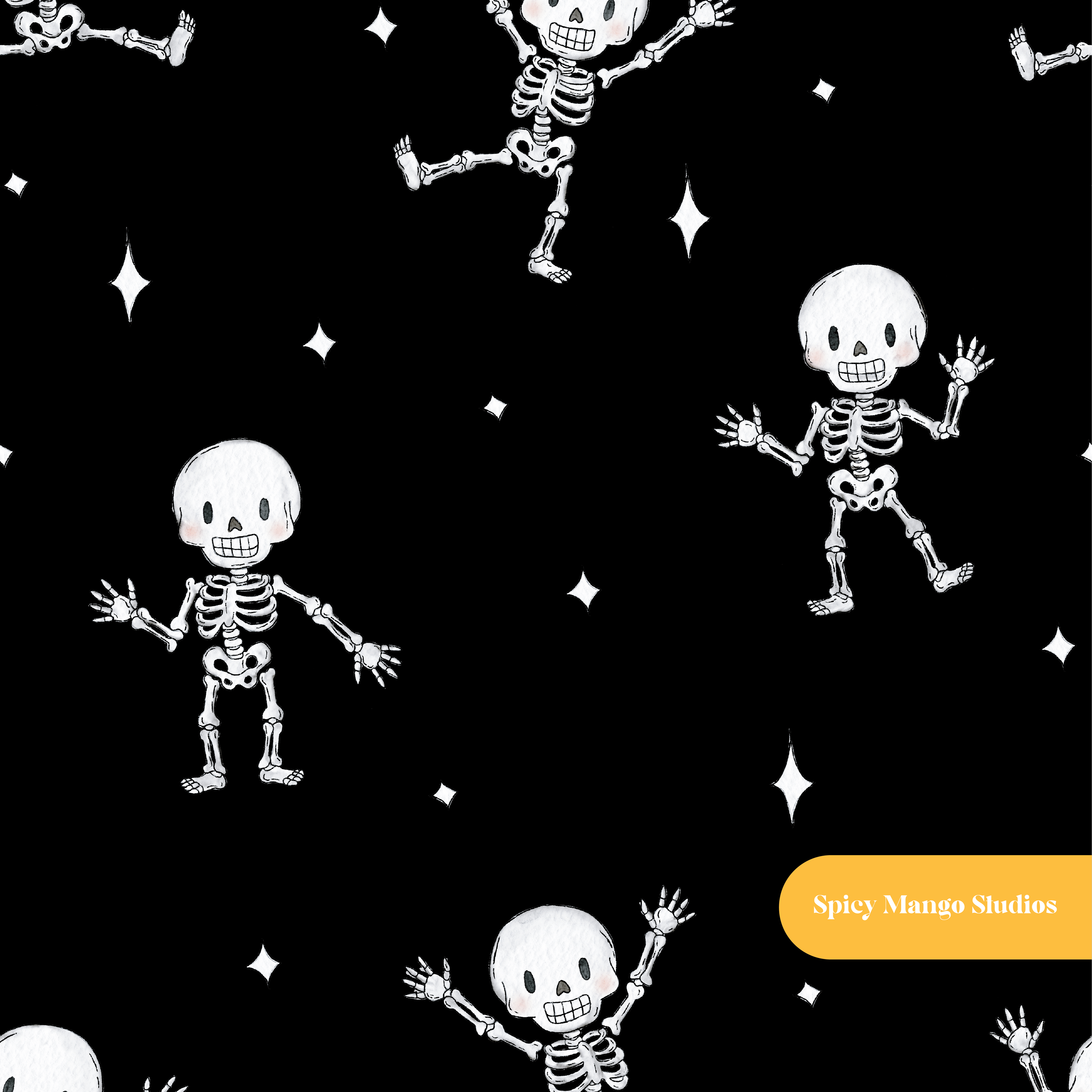 Black Spooky Skeleton Dancers Seamless Pattern – Digital Download