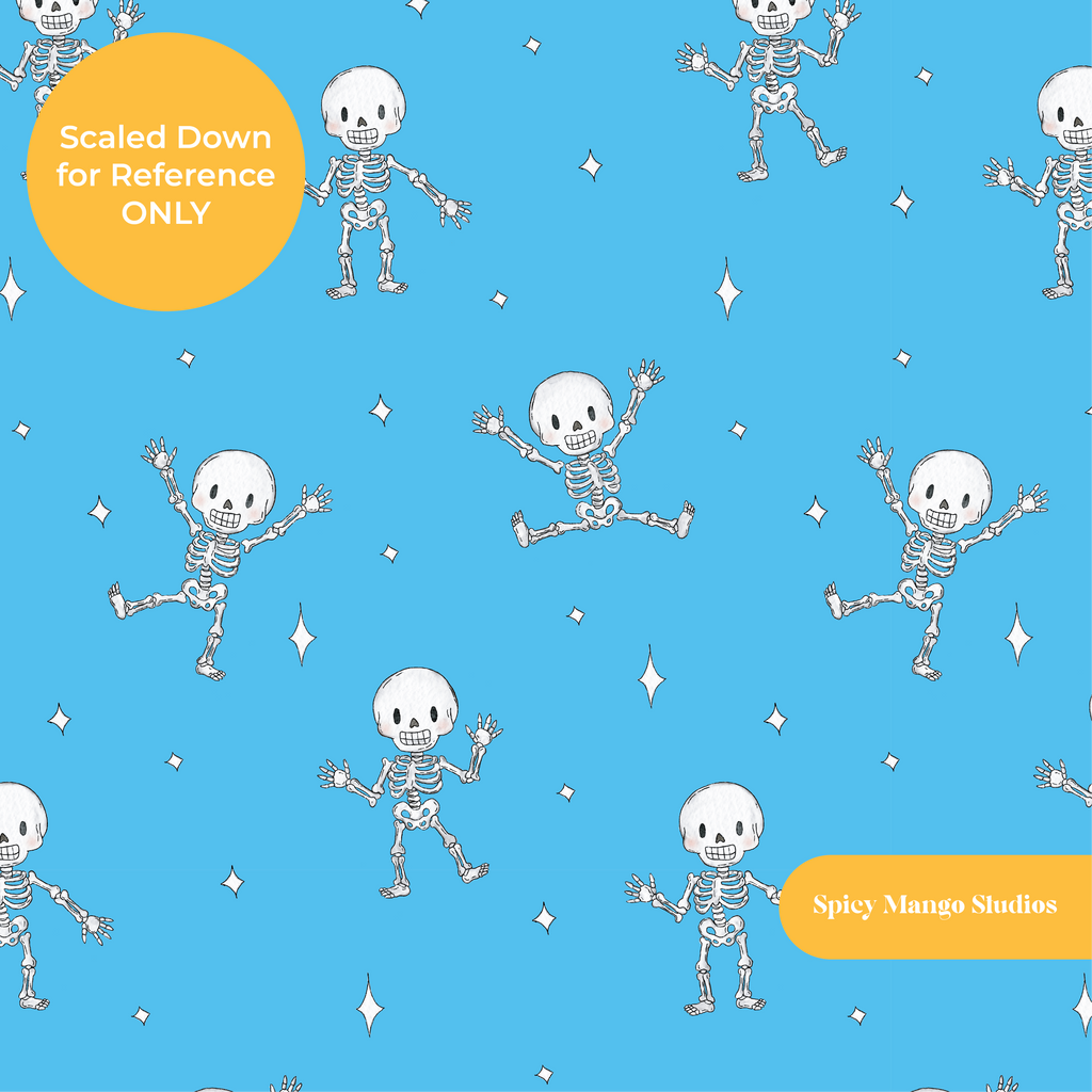 Electric Blue Spooky Skeleton Dancers Seamless Pattern – Digital Download