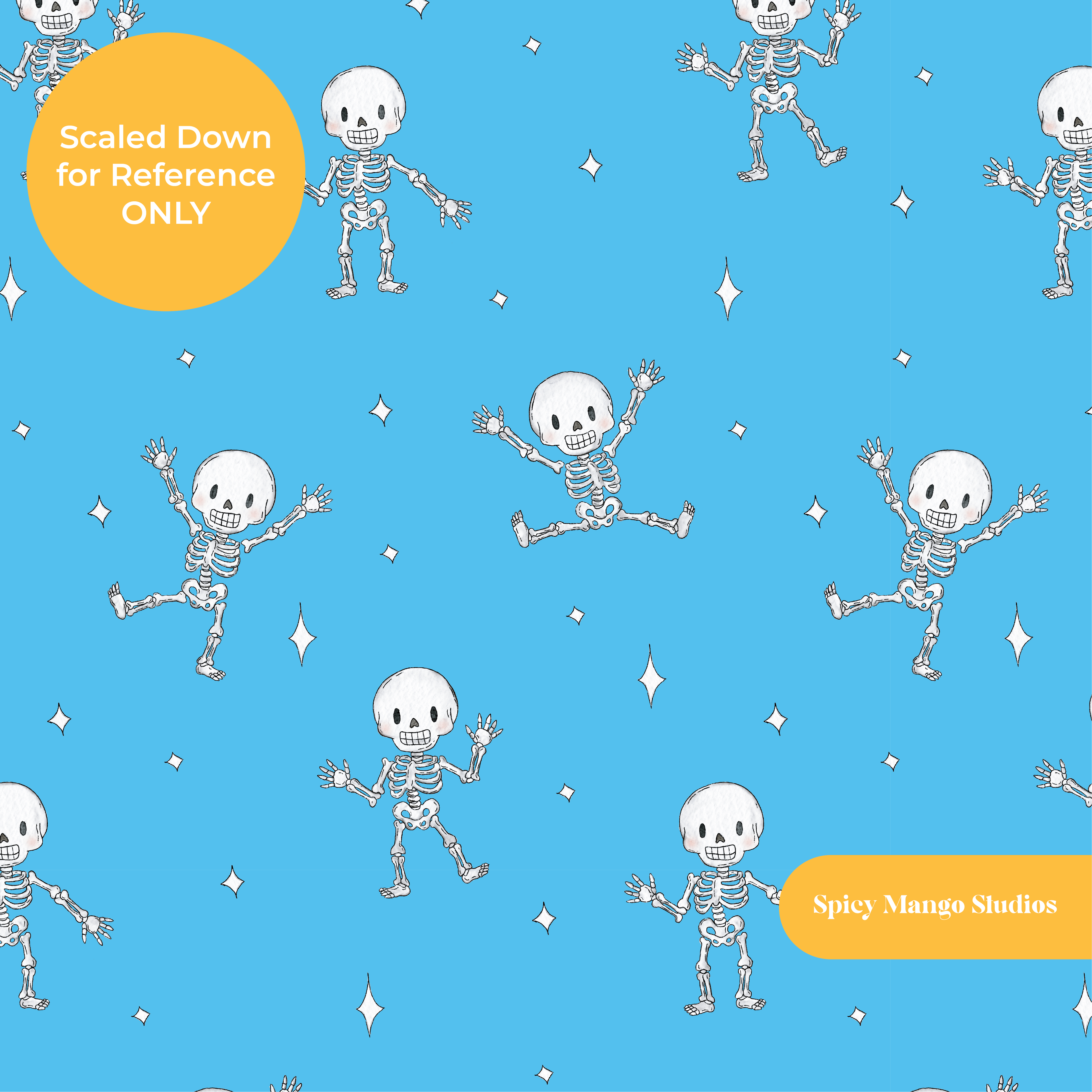 Electric Blue Spooky Skeleton Dancers Seamless Pattern – Digital Download