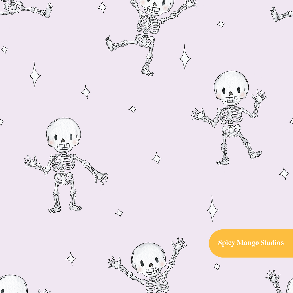 Lavender Spooky Skeleton Dancers Seamless Pattern – Digital Download