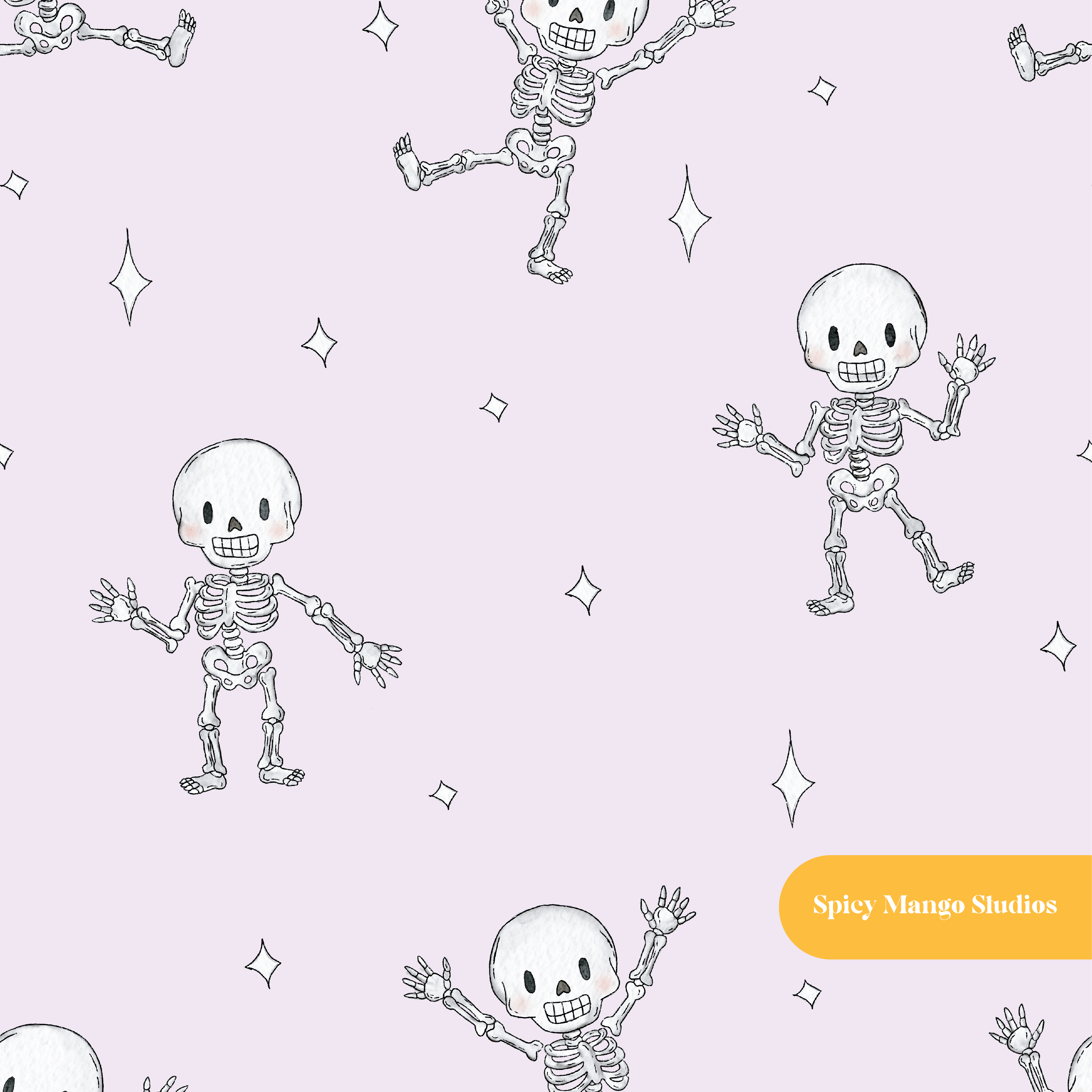 Lavender Spooky Skeleton Dancers Seamless Pattern – Digital Download