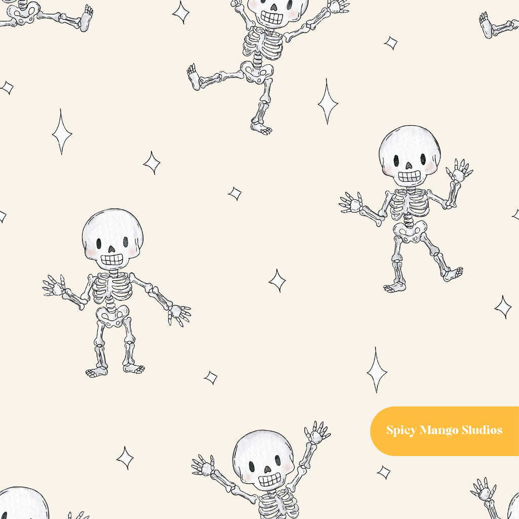 Neutral Spooky Skeleton Dancers Seamless Pattern – Digital Download