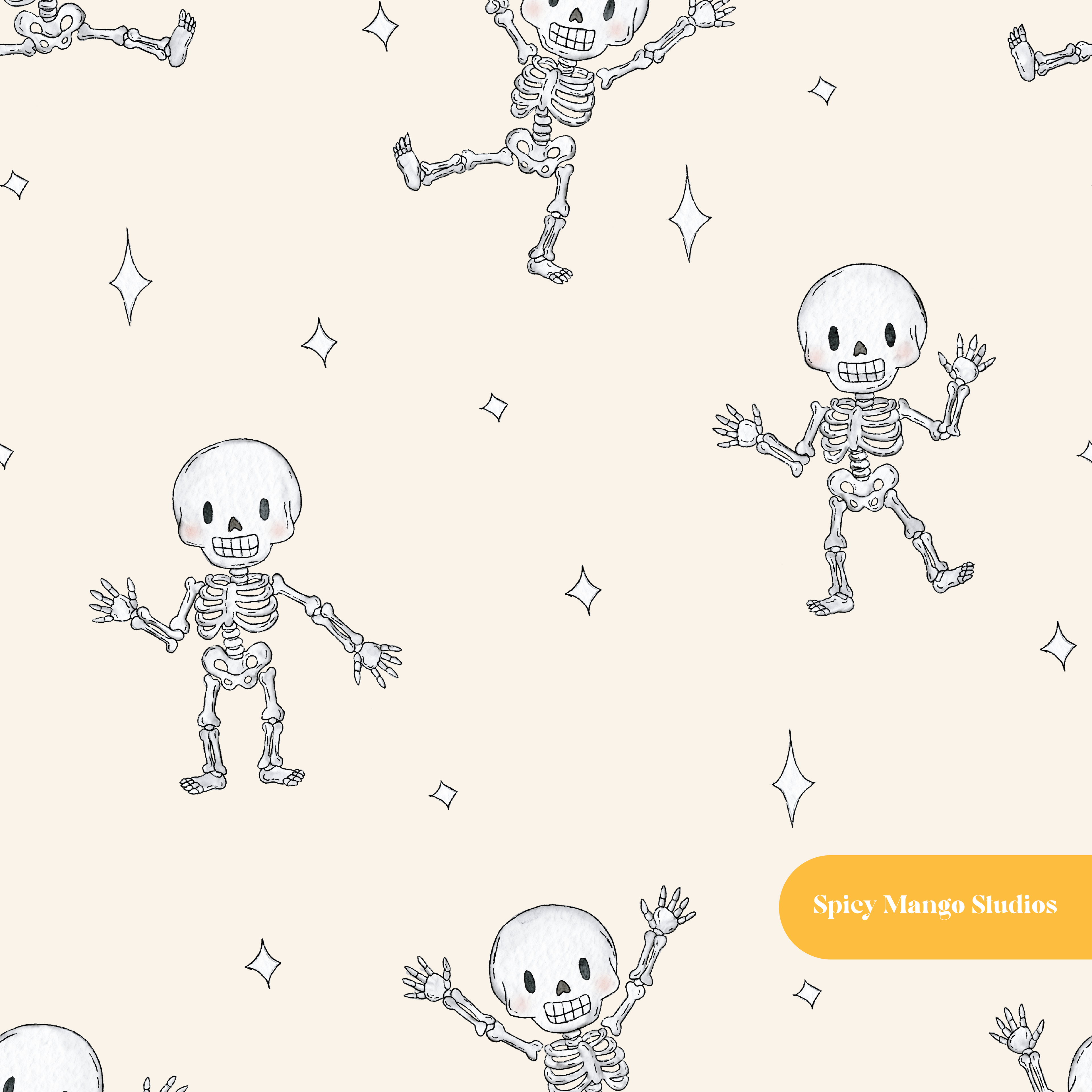 Neutral Spooky Skeleton Dancers Seamless Pattern – Digital Download