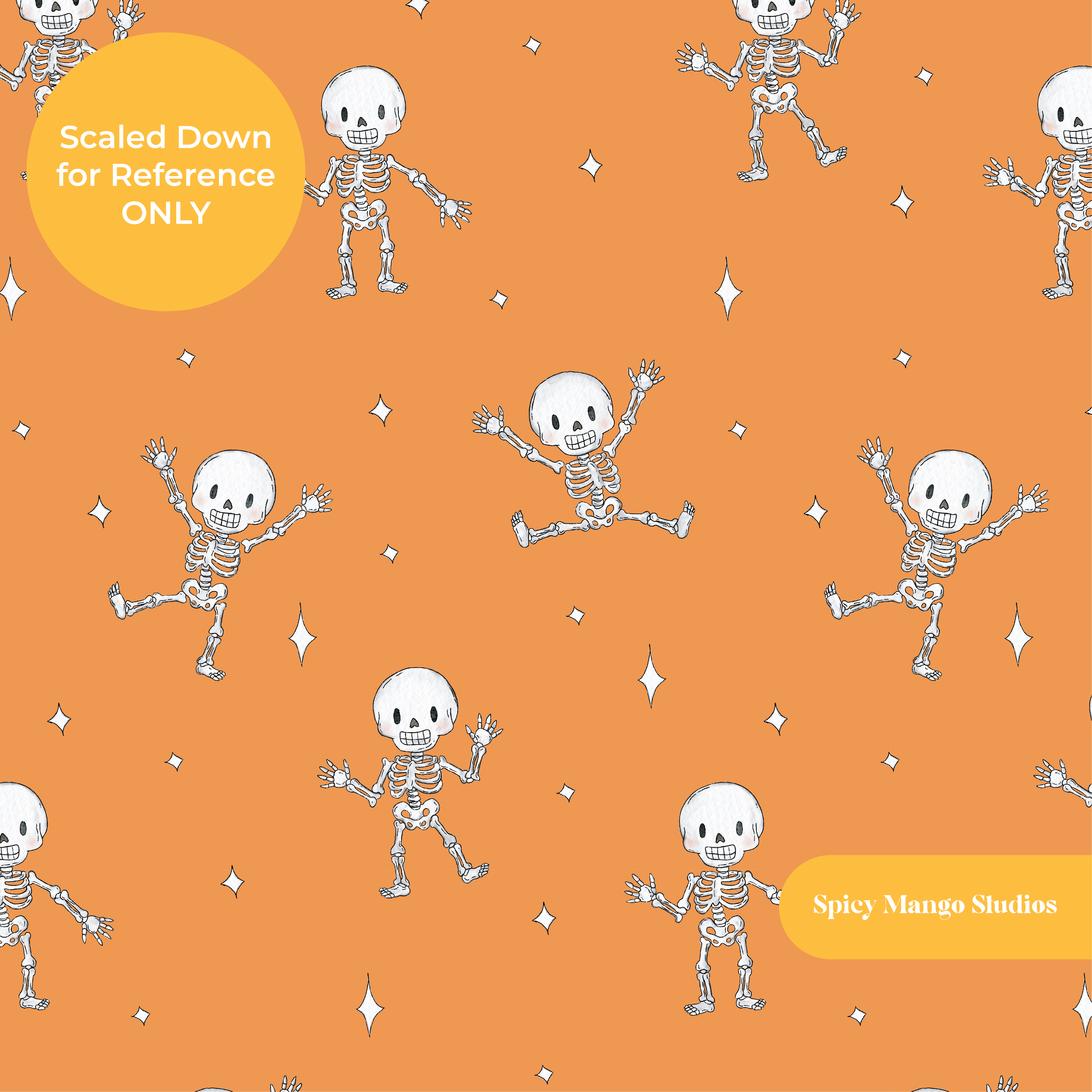 Orange Spooky Skeleton Dancers Seamless Pattern – Digital Download