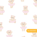 White Whimsical Watercolor Ballerina Bear Seamless Pattern