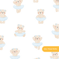 White and Blue Whimsical Watercolor Ballerina Bear Seamless Pattern