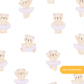 White and Lavender Whimsical Watercolor Ballerina Bear Seamless Pattern