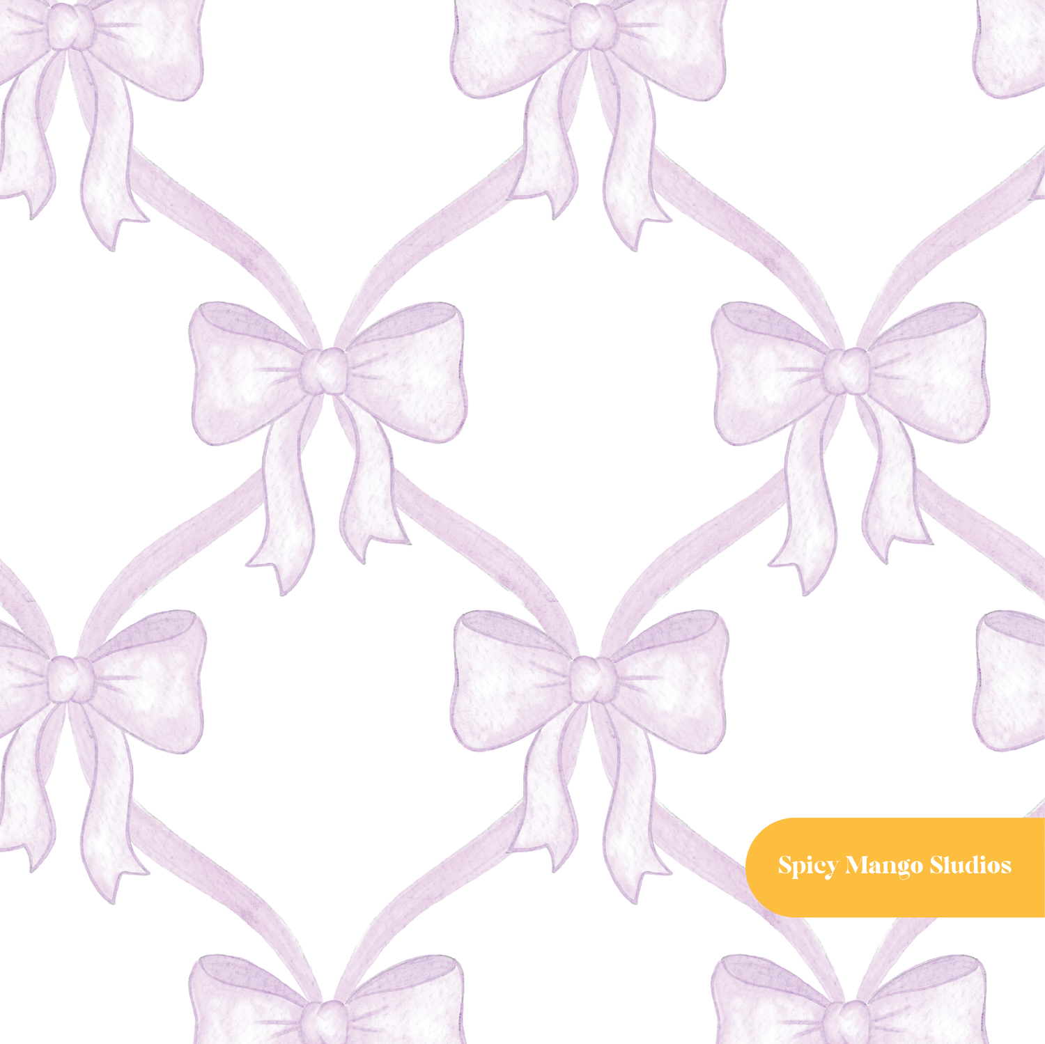 Lavender Whimsical Watercolor Bow Lattice Seamless Pattern