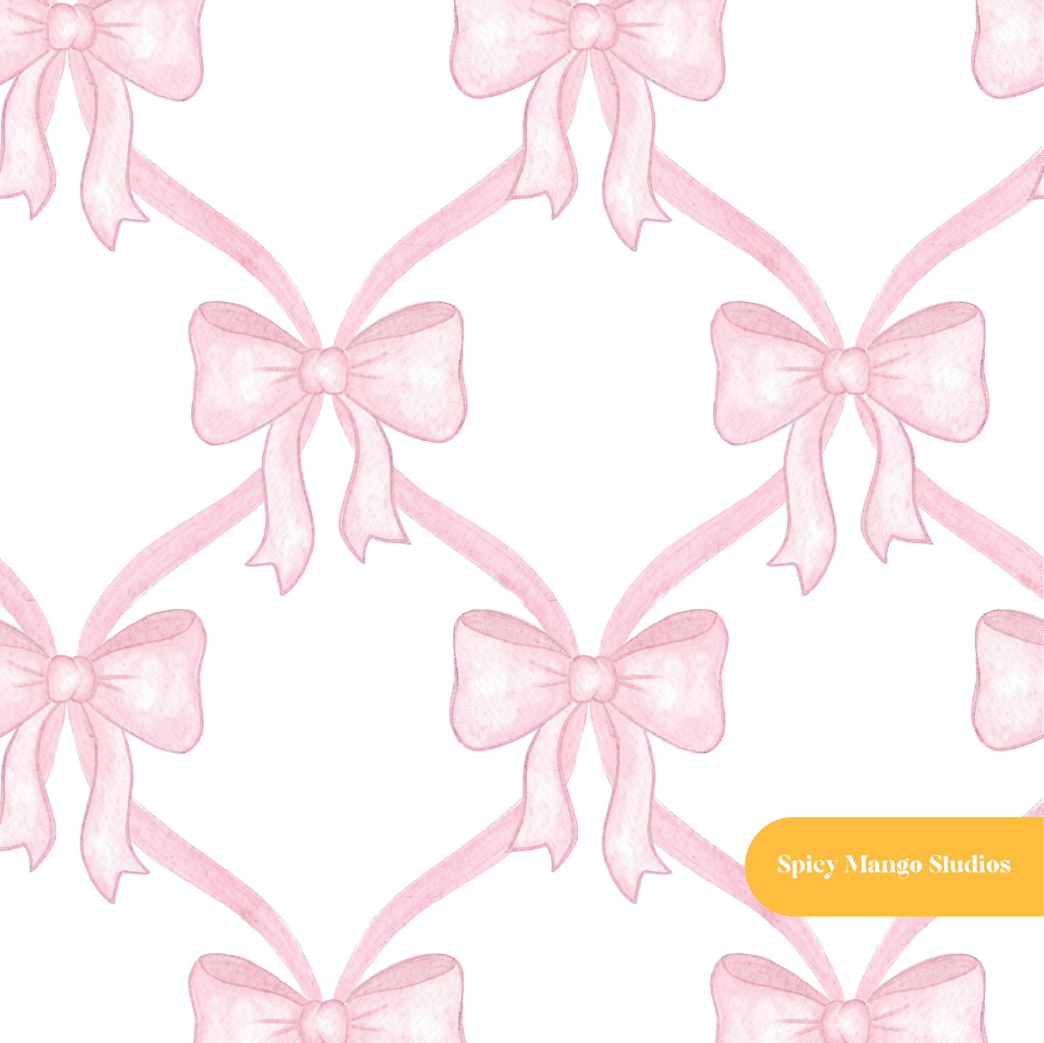 Pink Whimsical Watercolor Bow Lattice Seamless Pattern