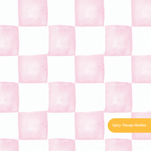 Ballerina Pink Whimsical Watercolor Checker Seamless Pattern