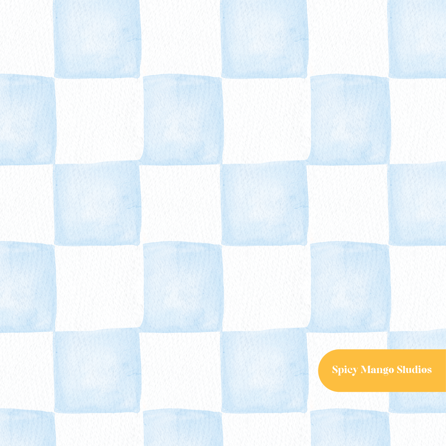 Cloud Blue Whimsical Watercolor Checker Seamless Pattern