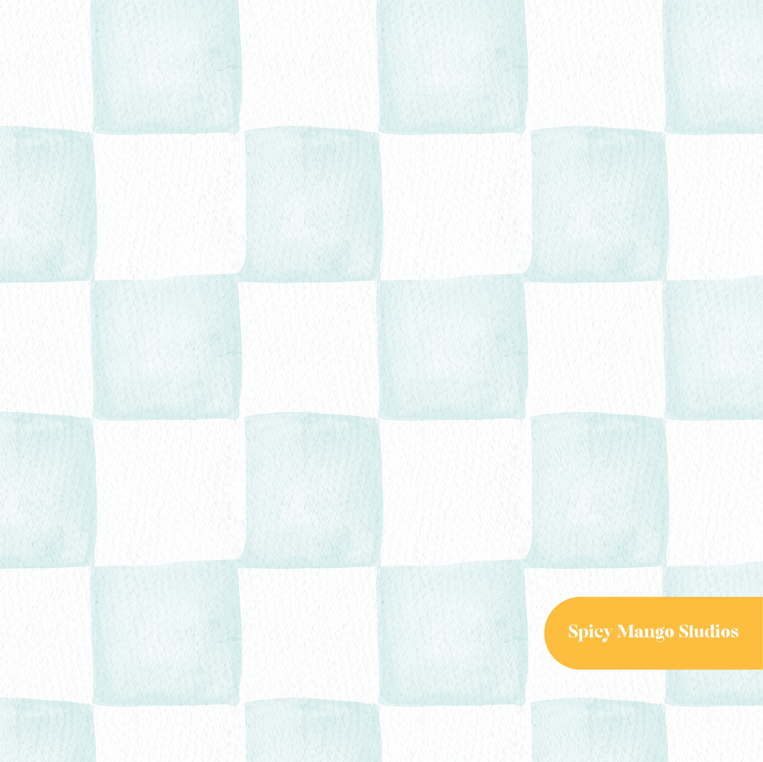 Mint Whimsical Watercolor Checker Seamless Pattern