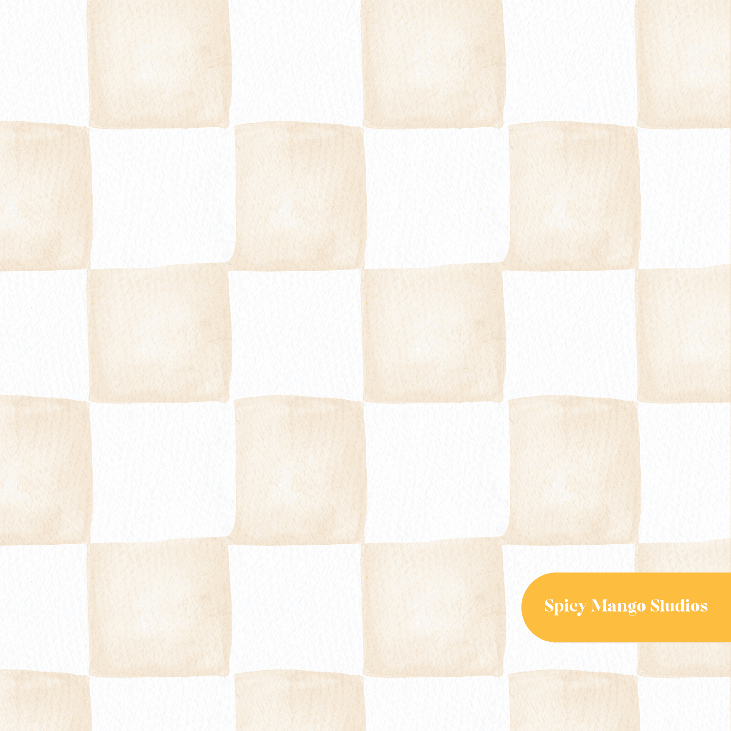 Beige Whimsical Watercolor Checker Seamless Pattern