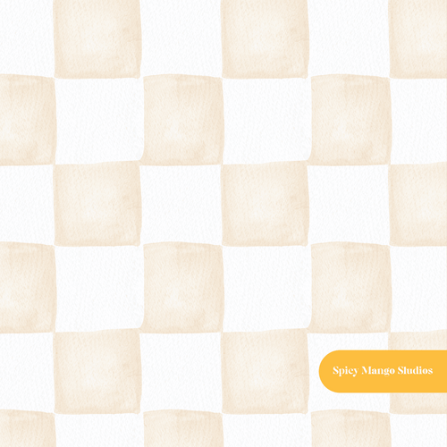 Beige Whimsical Watercolor Checker Seamless Pattern