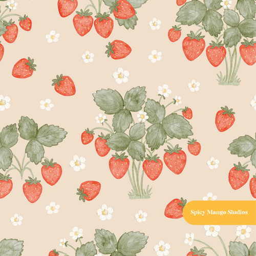 Beige Watercolor Strawberry Seamless Pattern