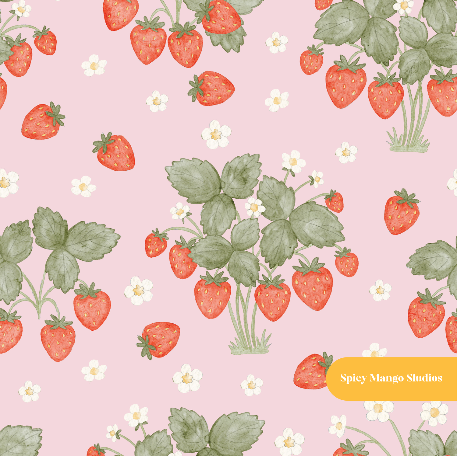 Pink Watercolor Strawberry Seamless Pattern