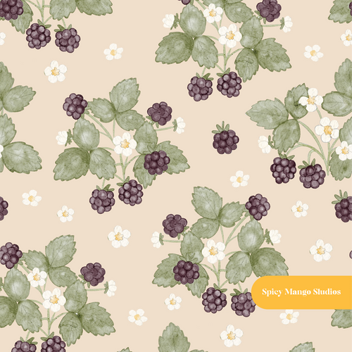 Beige Watercolor Blackberry Seamless Pattern – Digital Download