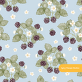 Cloud Blue Watercolor Blackberry Seamless Pattern – Digital Download