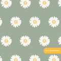 Dark Sage Whimsical Watercolor Daisy Seamless Pattern