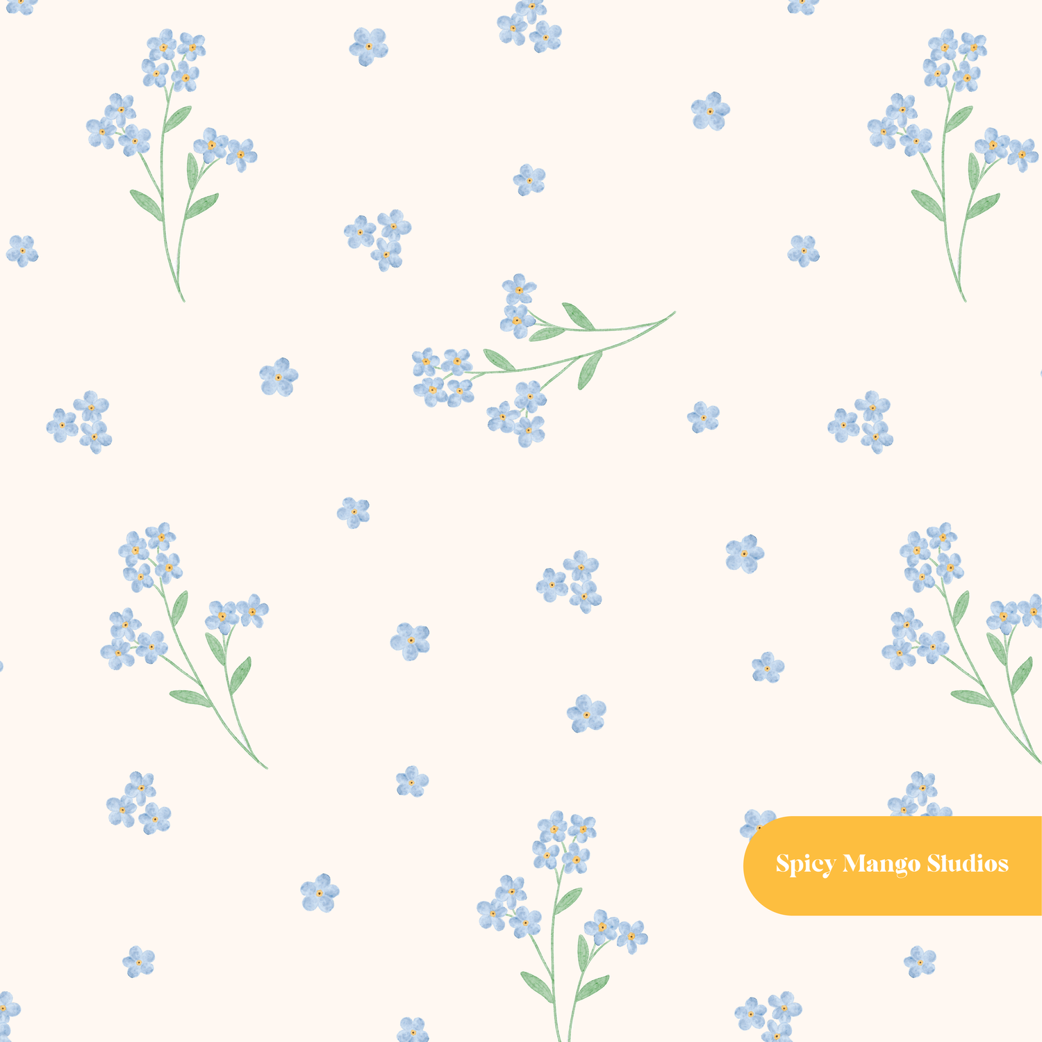 Neutral Whimsical Watercolor Forget Me Not Floral Seamless Pattern