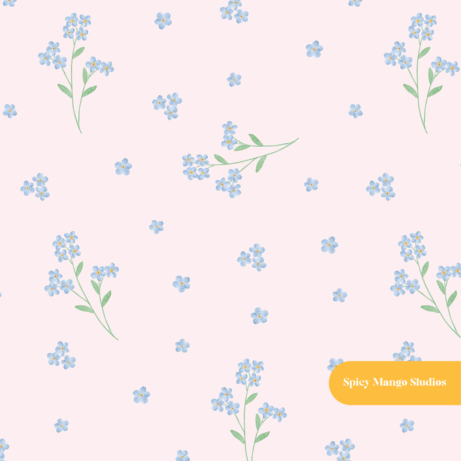 Pink Whimsical Watercolor Forget Me Not Floral Seamless Pattern