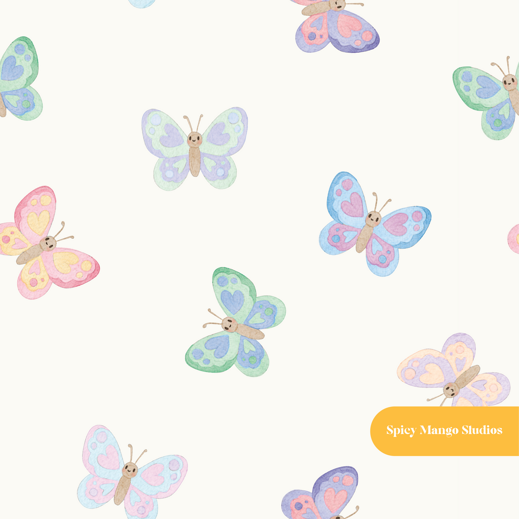Off White Whimsical Watercolor Butterfly Seamless Pattern
