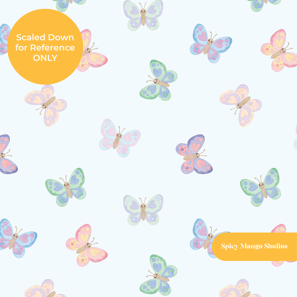 Pastel Blue Whimsical Watercolor Butterfly Seamless Pattern