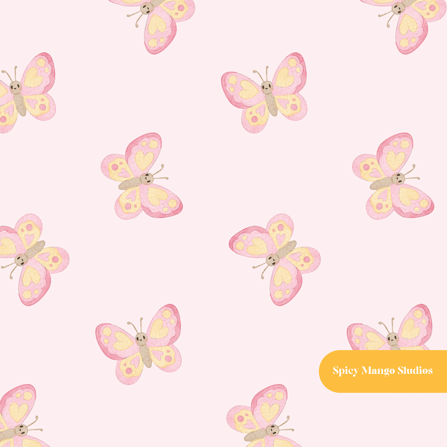 Pink Whimsical Watercolor Butterfly Seamless Pattern