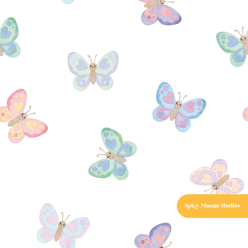 White Whimsical Watercolor Butterfly Seamless Pattern