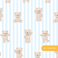 Light Blue Pinstripe Whimsical Watercolor Teddy Bear Seamless Pattern