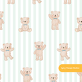 Mint Pinstripe Whimsical Watercolor Teddy Bear Seamless Pattern