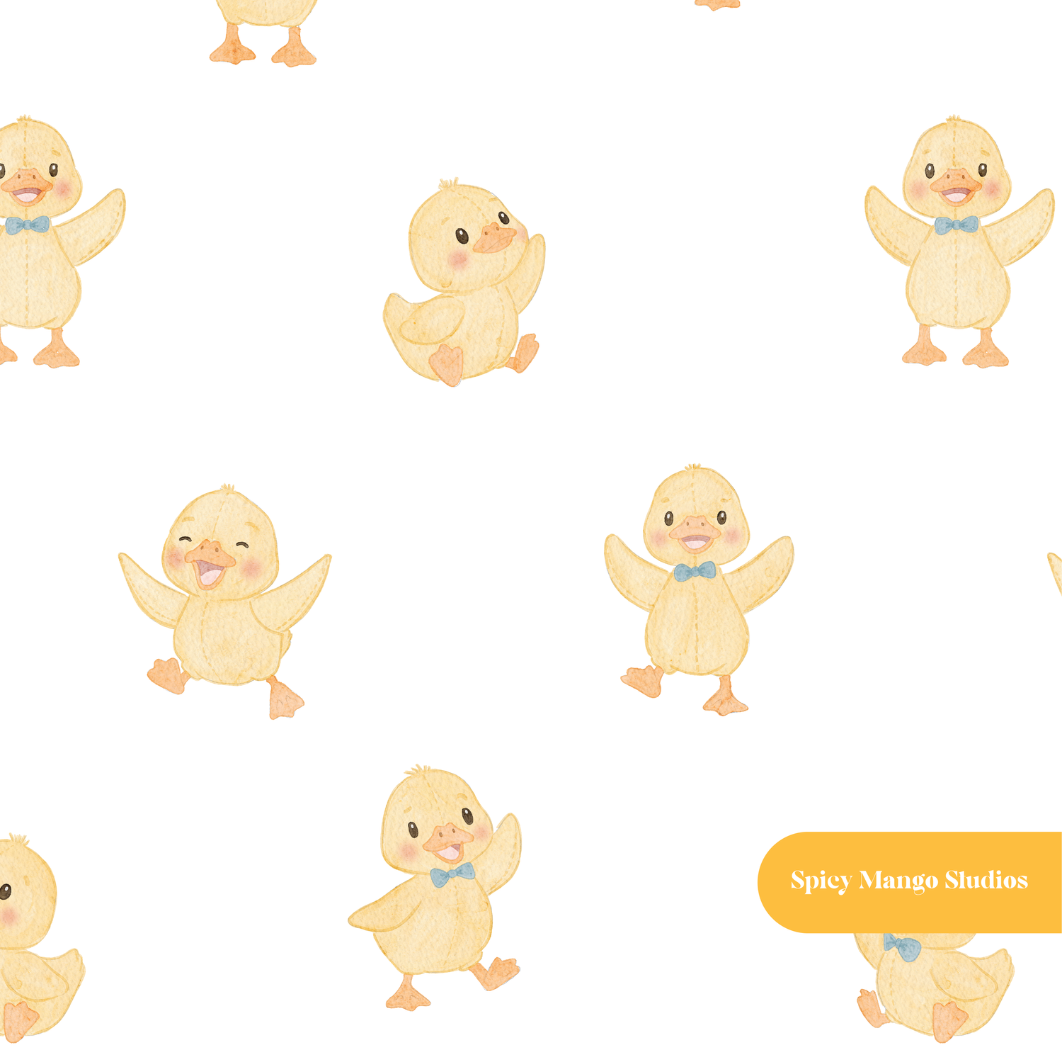 White Watercolor Ducks Seamless Pattern