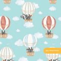 Light Teal Watercolor Woodland Hot Air Balloon Seamless Pattern
