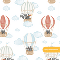White Watercolor Woodland Hot Air Balloon Seamless Pattern