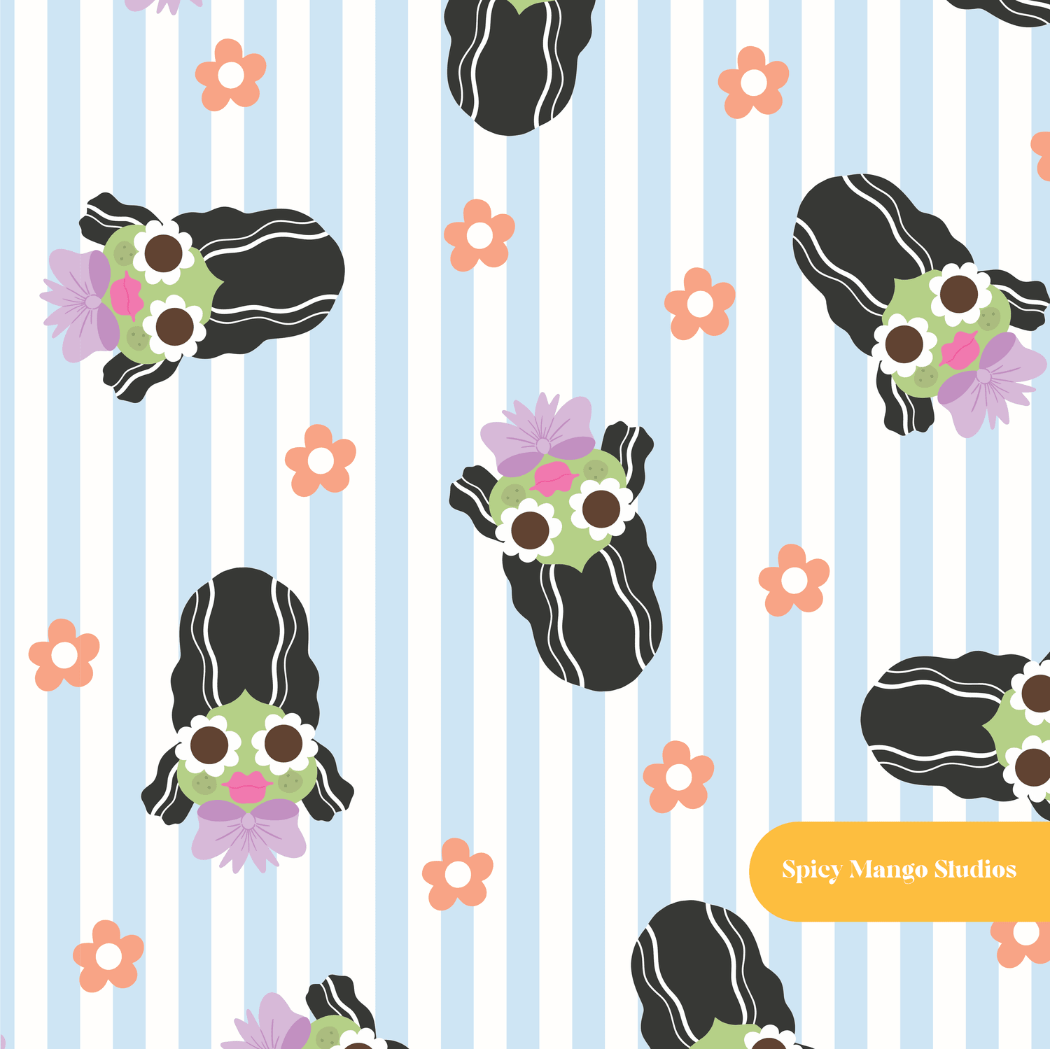 Light Blue Stripe Francine Halloween Seamless Pattern