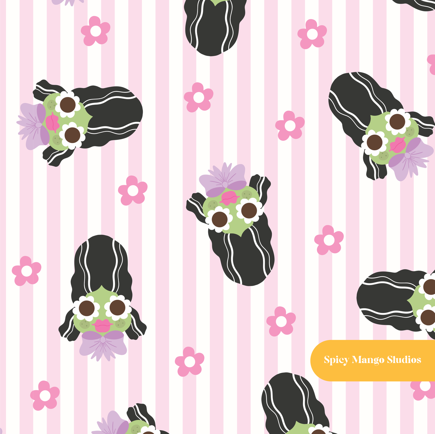 Pink Stripe Francine Halloween Seamless Pattern