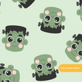 Green Halloween Monsters Seamless Pattern