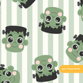 Green Stripe Halloween Monsters Seamless Pattern