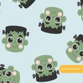Light Blue Halloween Monsters Seamless Pattern