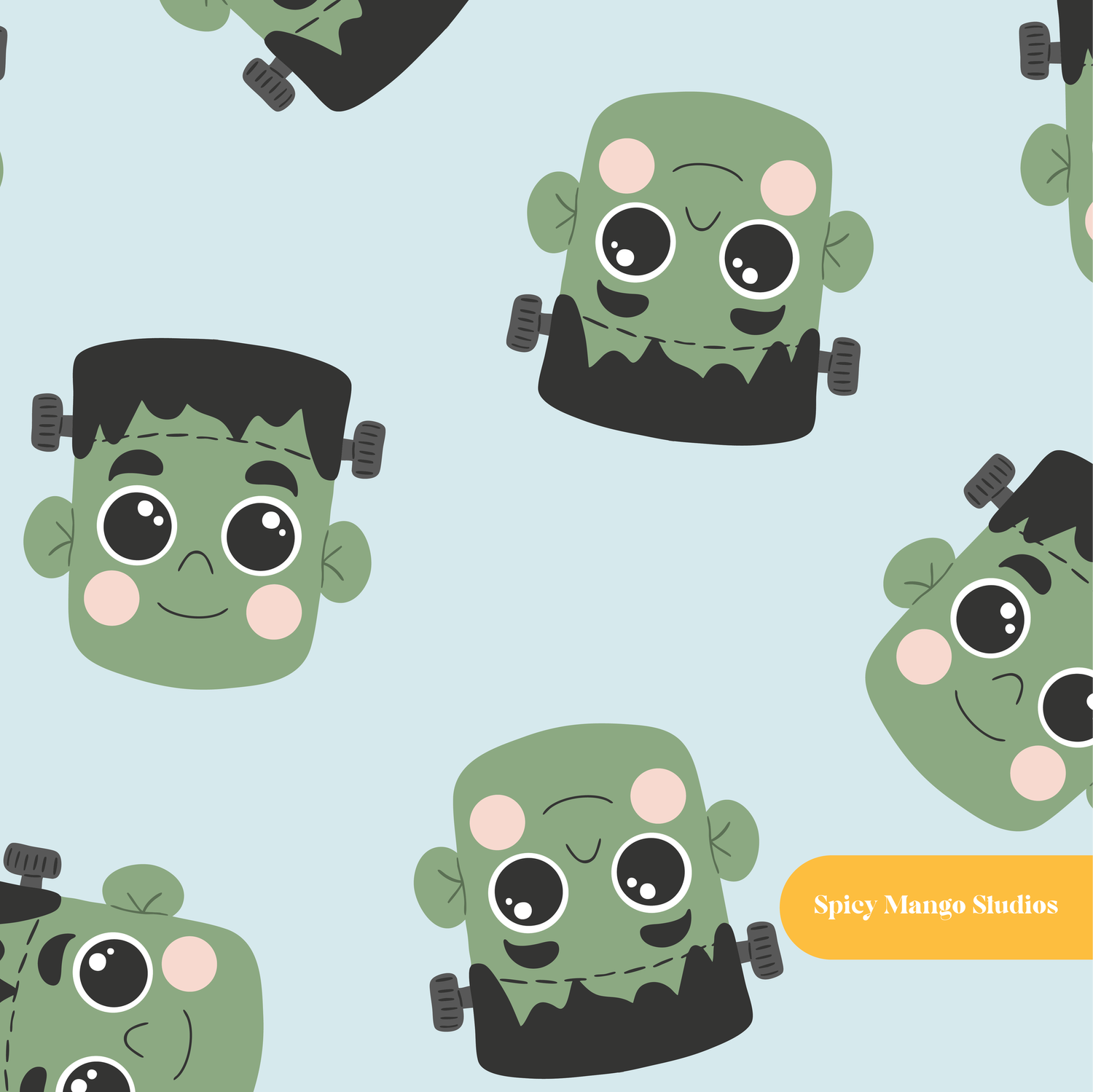 Light Blue Halloween Monsters Seamless Pattern