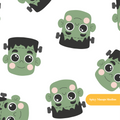 White Halloween Monsters Seamless Pattern