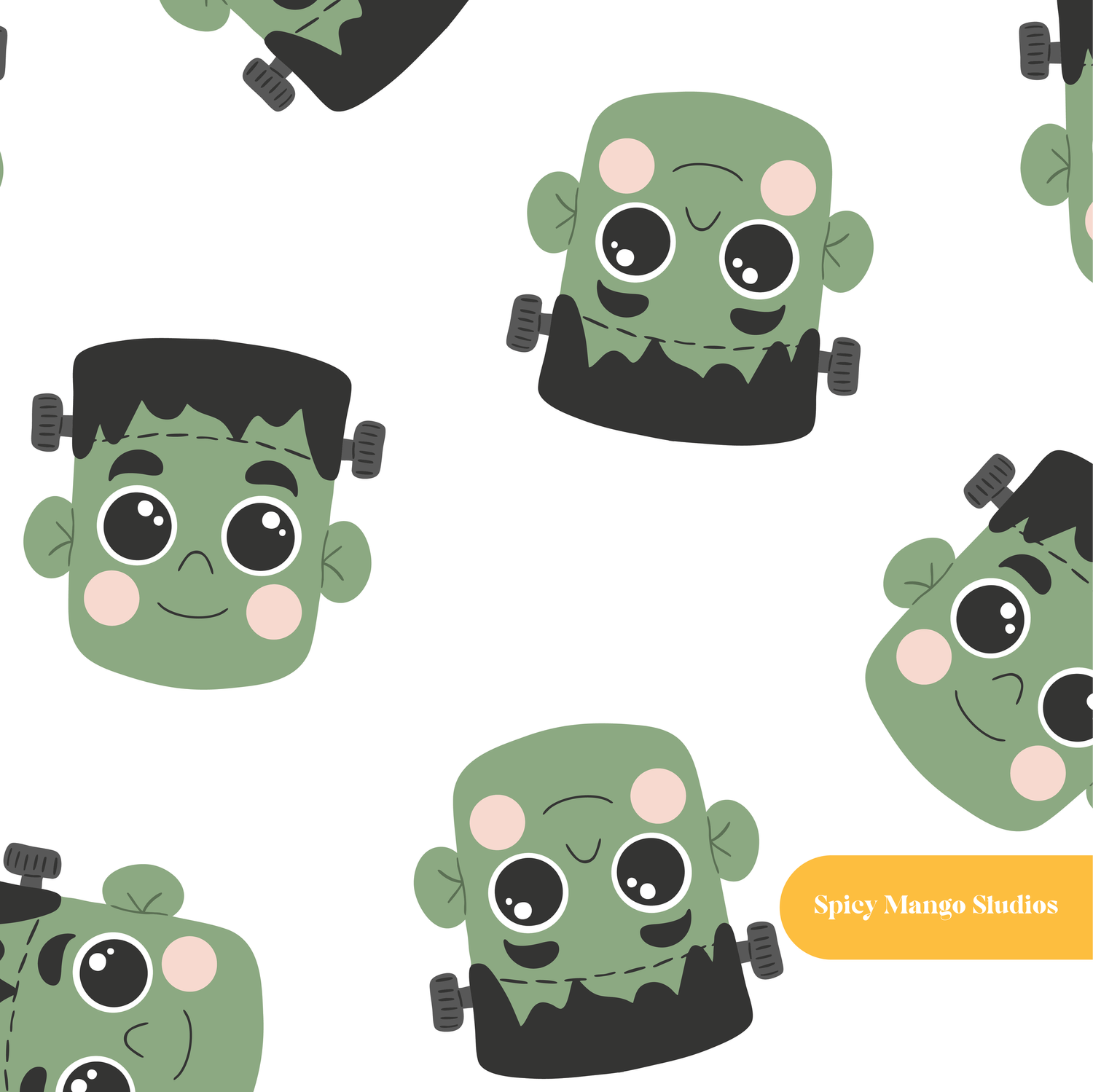 White Halloween Monsters Seamless Pattern