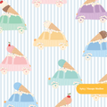 Light Blue Stripe Ice Cream Trucks Seamless Pattern