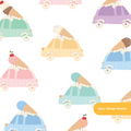 White Ice Cream Trucks Seamless Pattern