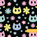 Black Neon Kitties Seamless Pattern