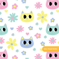 White Neon Kitties Seamless Pattern