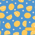 Blue Lemon Citrus Floral Seamless Pattern