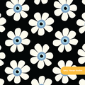 Black Evil Eye Daisy Floral Seamless Pattern