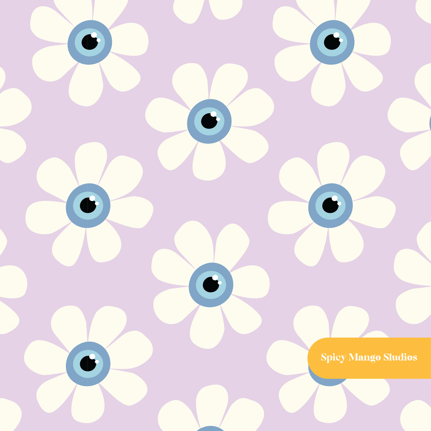 Lavender Evil Eye Daisy Floral Seamless Pattern